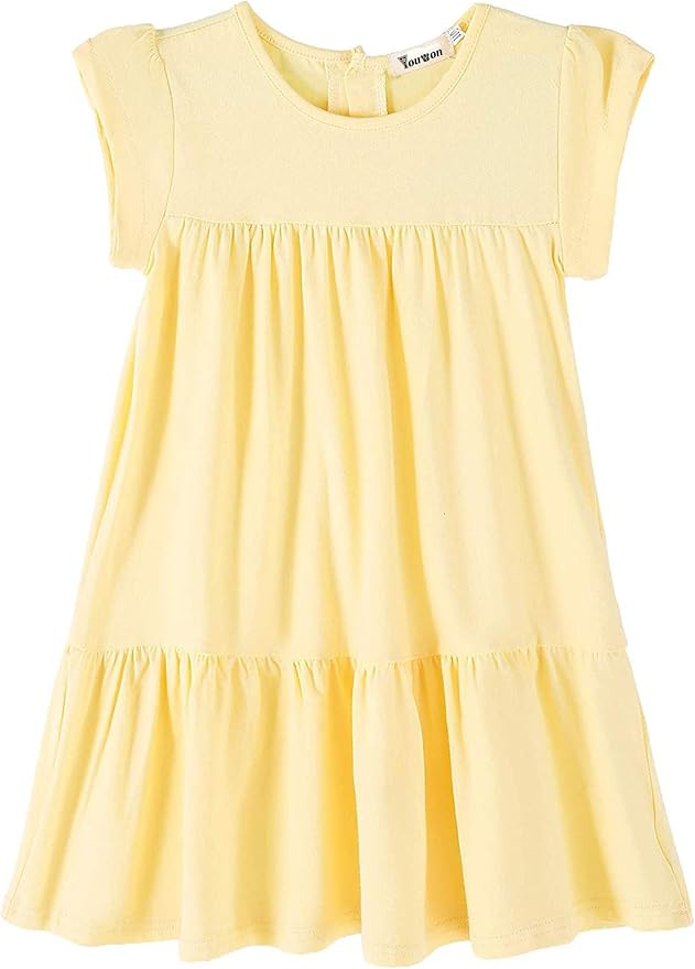 Girls Dress Short Sleeve Solid Color Tunic A-Line Tiered Swing Dress 2-6 7-16 | Amazon (US)