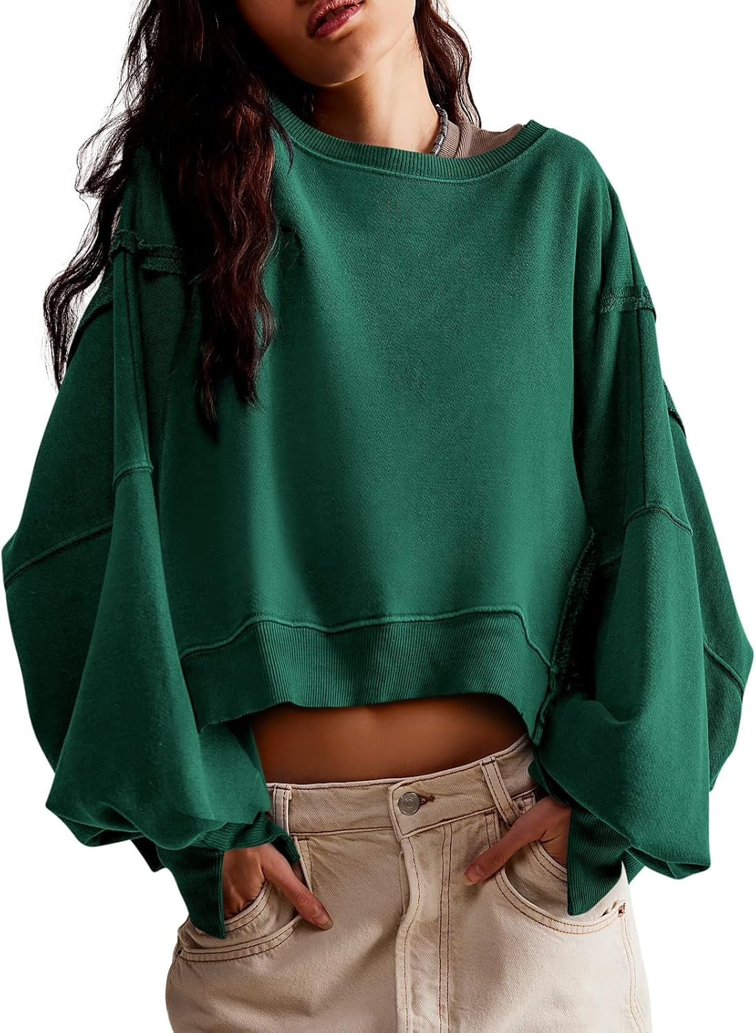 Womens Casual Sweatshirt Loose Fit Tee Top Pullover Crop Sweat Shirt | Amazon (US)