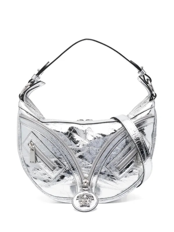 Versace Small Repeat metallic-effect Shoulder Bag | Silver | FARFETCH CA | Farfetch Global