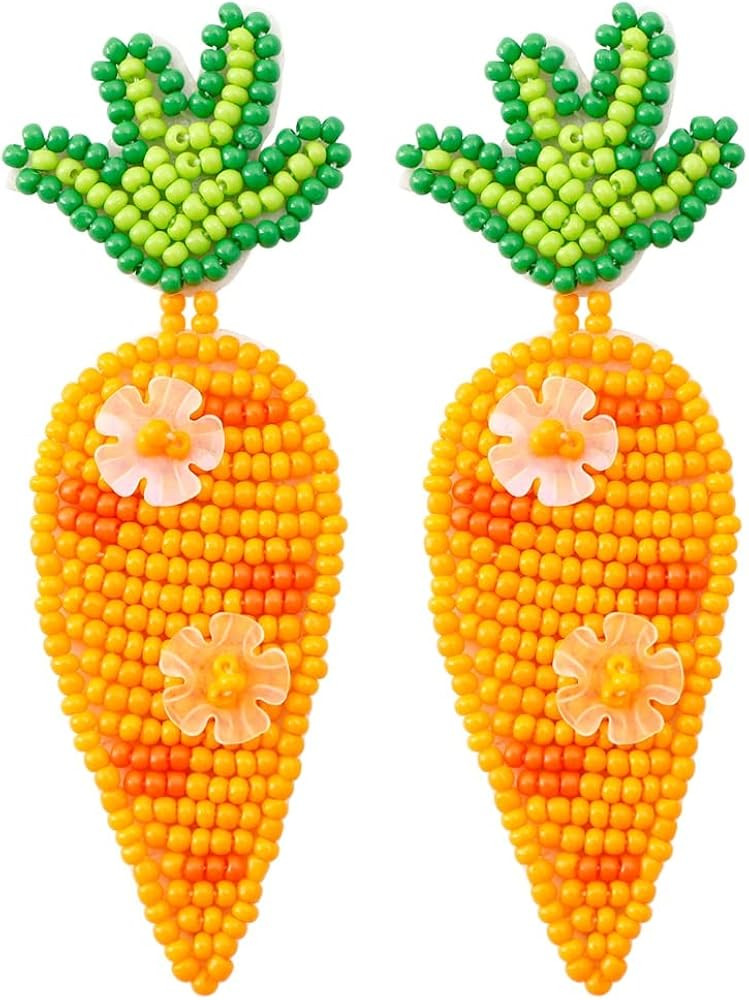 Handmade Easter Rabbit Carrot Egg Beaded Dangle Earrings Colorful Cute Easter Beads Earrings for ... | Amazon (US)