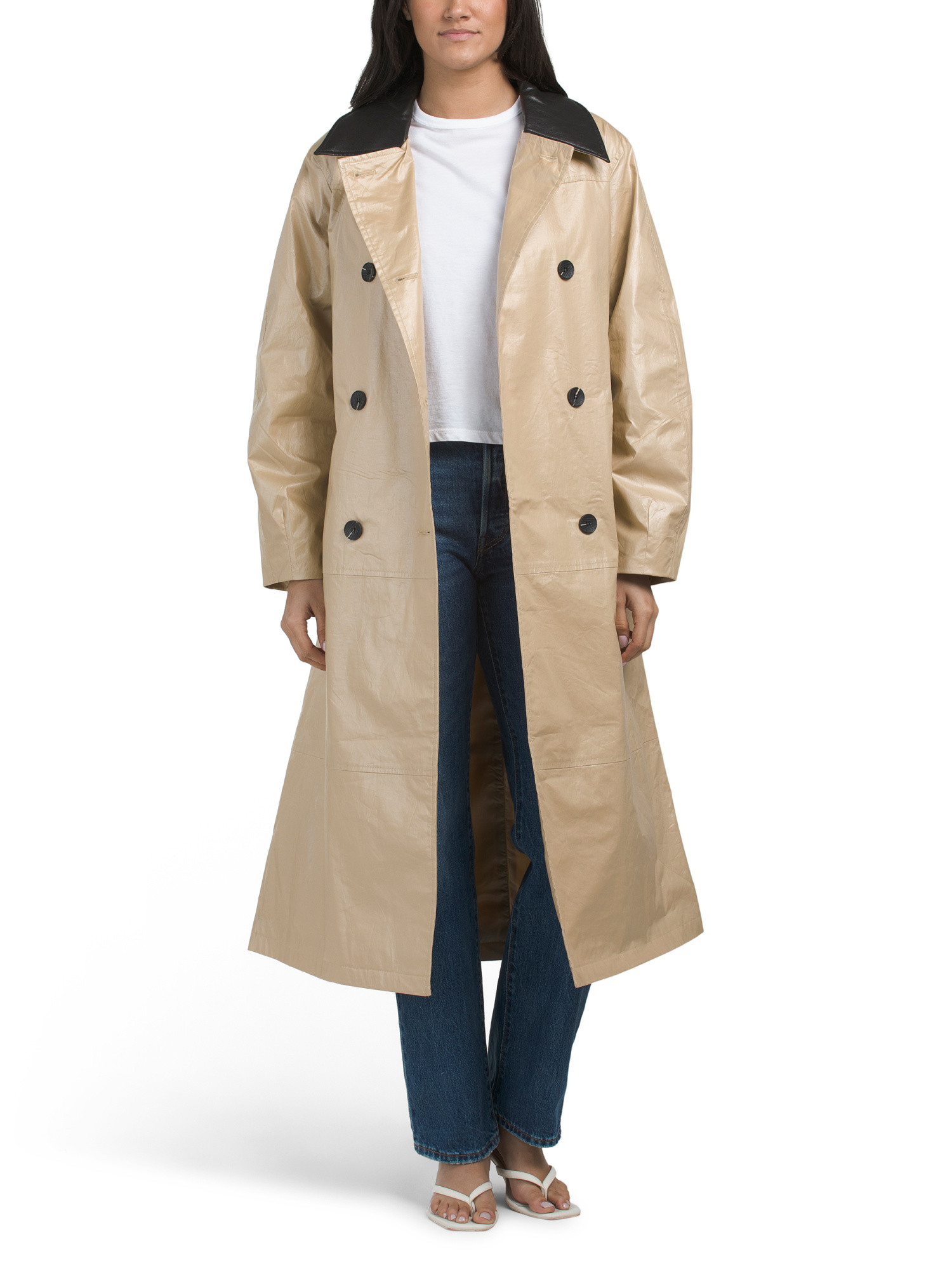Mixed Media Trench Coat With Big Collar | TJ Maxx
