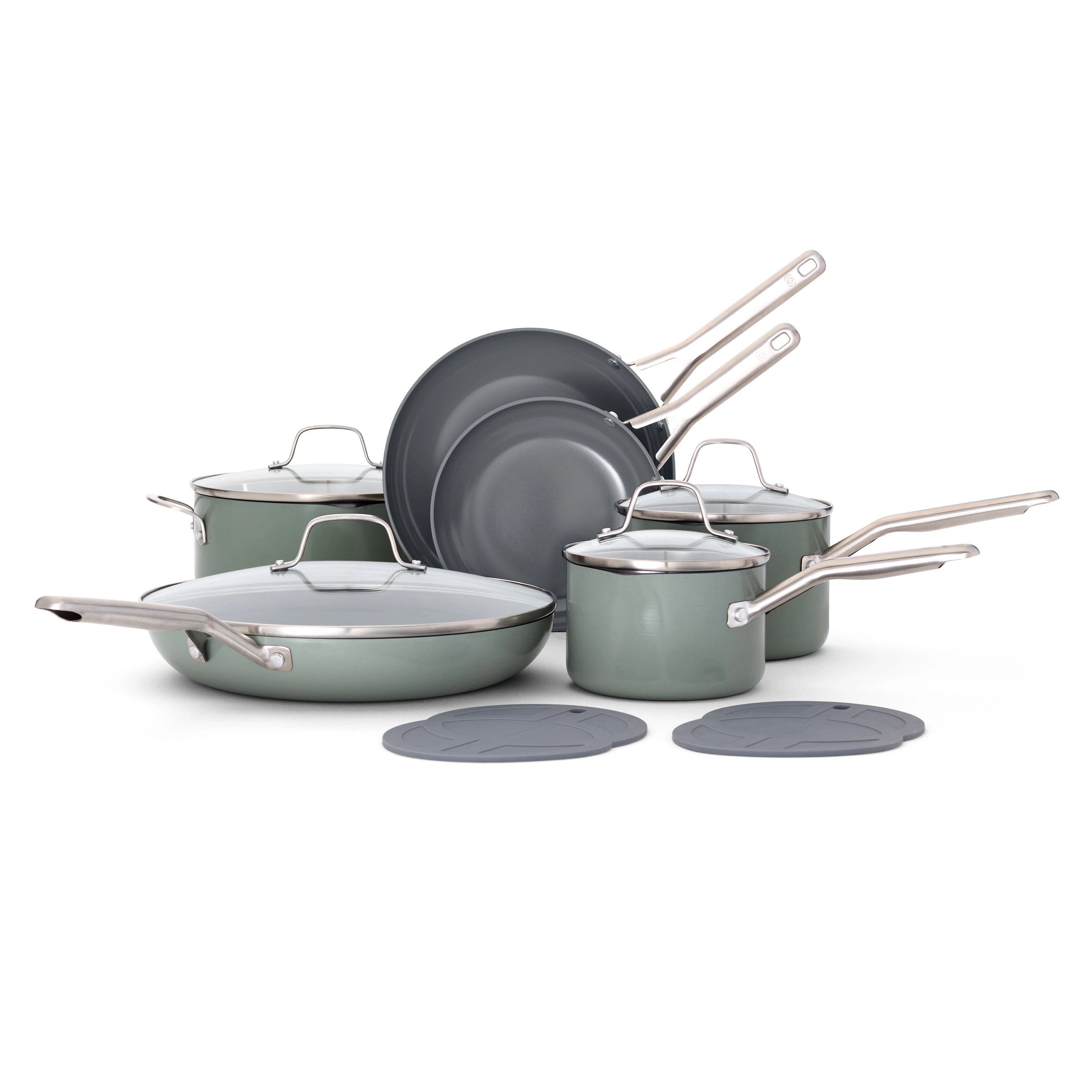 Calphalon Ceramic Nonstick 12-Piece Cookware Set, Silver Ash | Bed Bath & Beyond