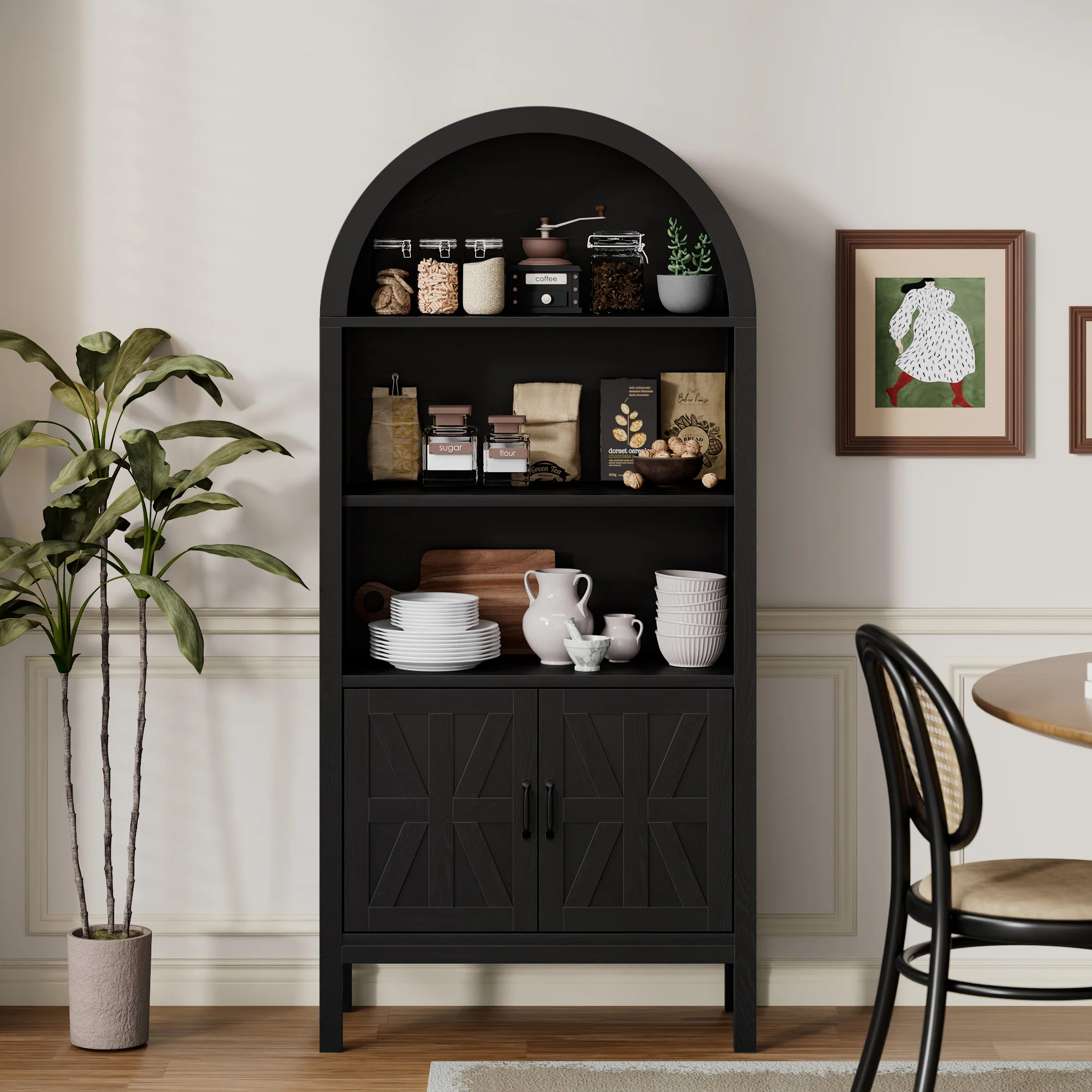 Lark Manor™ 70.47*30.9 inch Ghian Arched Display Storage Bookcase with Open Shelves and Cabinet... | Wayfair North America