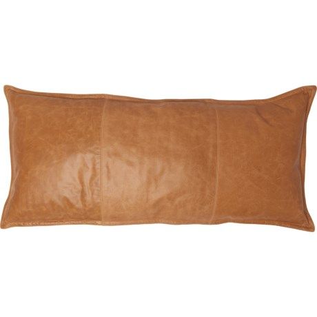 Villa by Classic Home Oversized Leather Throw Pillow - 16x36”, Feather Fill, Chestnut | Sierra