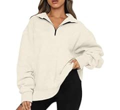 Womens Oversized Sweatshirt Long Sleeve Solid Pullover Quarter Zip Sweater Top Teen Girls Christmas  | Amazon (US)