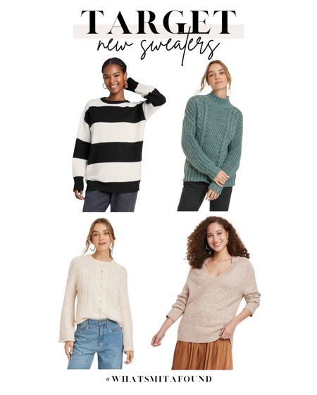 Target new sweaters, chunky sweater, striped sweater, cable knit sweater, mock neck sweater, v neck sweater, tunic sweater, oversized sweater, affordable sweater 

#LTKunder50 #LTKsalealert #LTKSeasonal