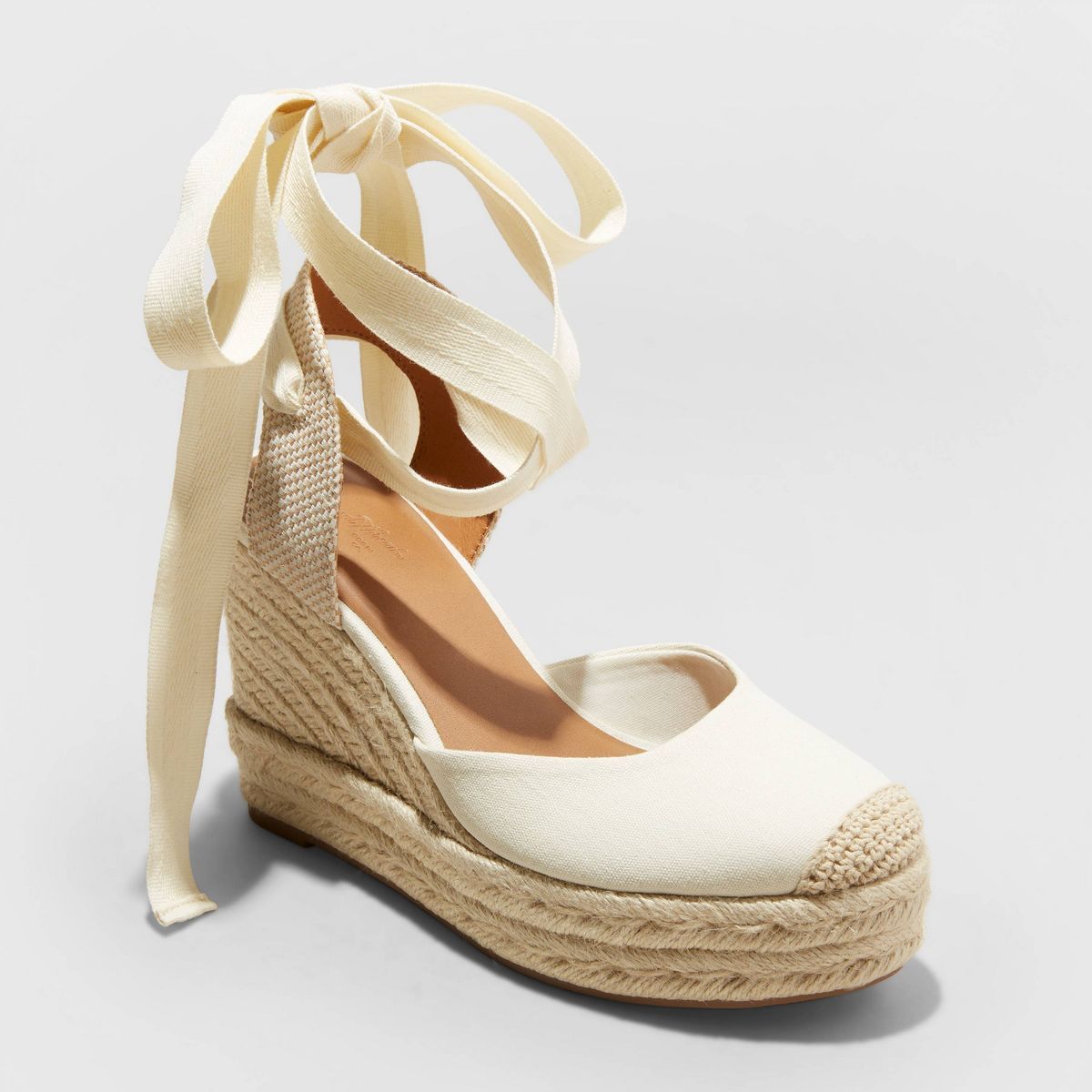 Women's Adriana Ankle Wrap Wedge Heels with Memory Foam Insole - Universal Thread™ Cream | Target
