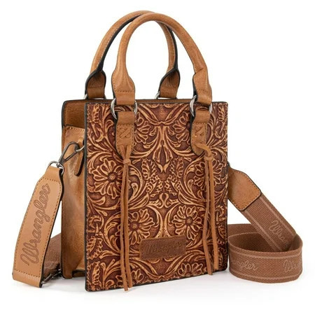 Wrangler Embossed Crossbody Bag for Women Top Handle Fringe Handbags and Western Mini Tote, Light Brown | Walmart (US)