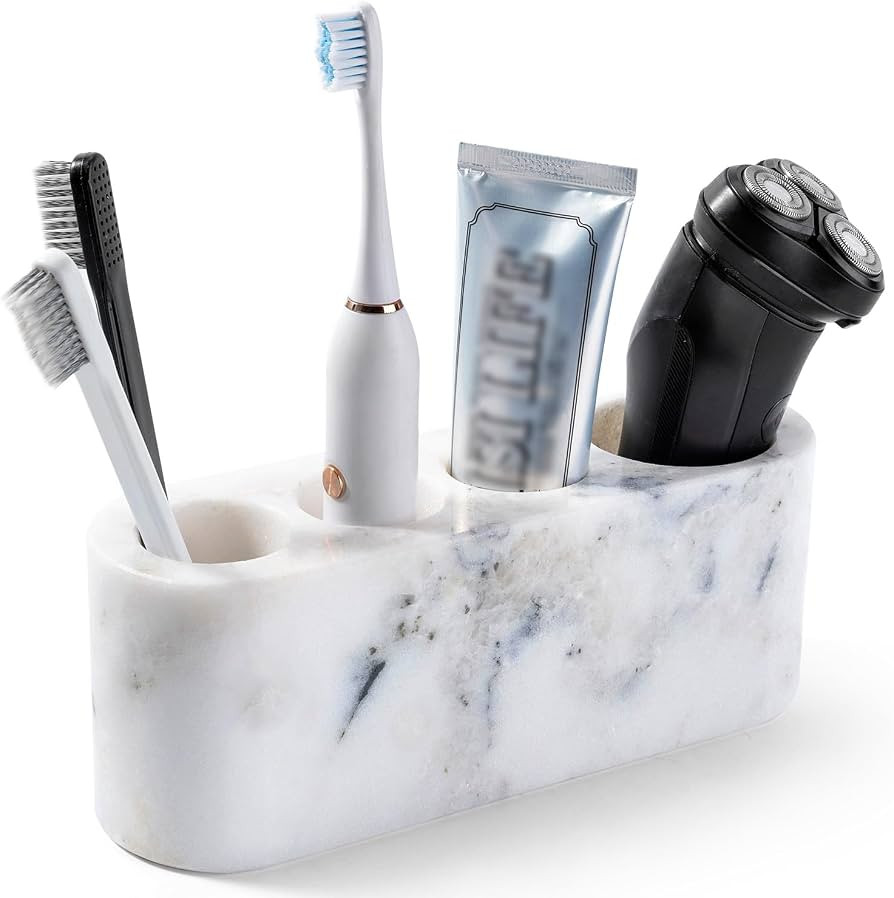 BCS Toothbrush Holder for Bathrooms, 4 Slots Marble Toothbrush and Toothpaste Holder Stand Bathro... | Amazon (US)
