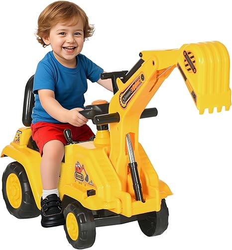 HOMCOM Ride On Excavator Pull Cart, Kids Digger Ride on Truck with Horn, Under Seat Storage, Sit ... | Amazon (US)