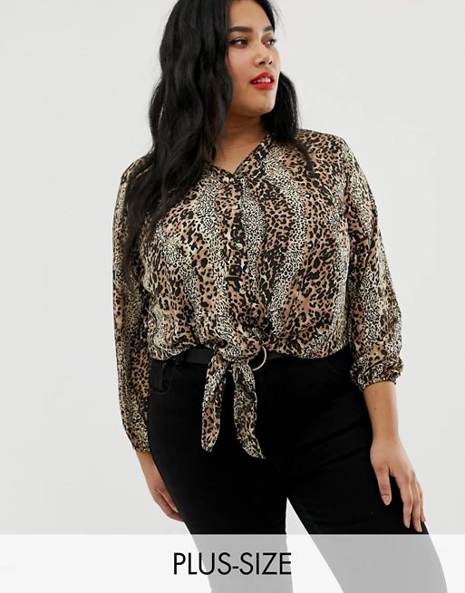 New Look Curve tie front blouse in animal print | ASOS US