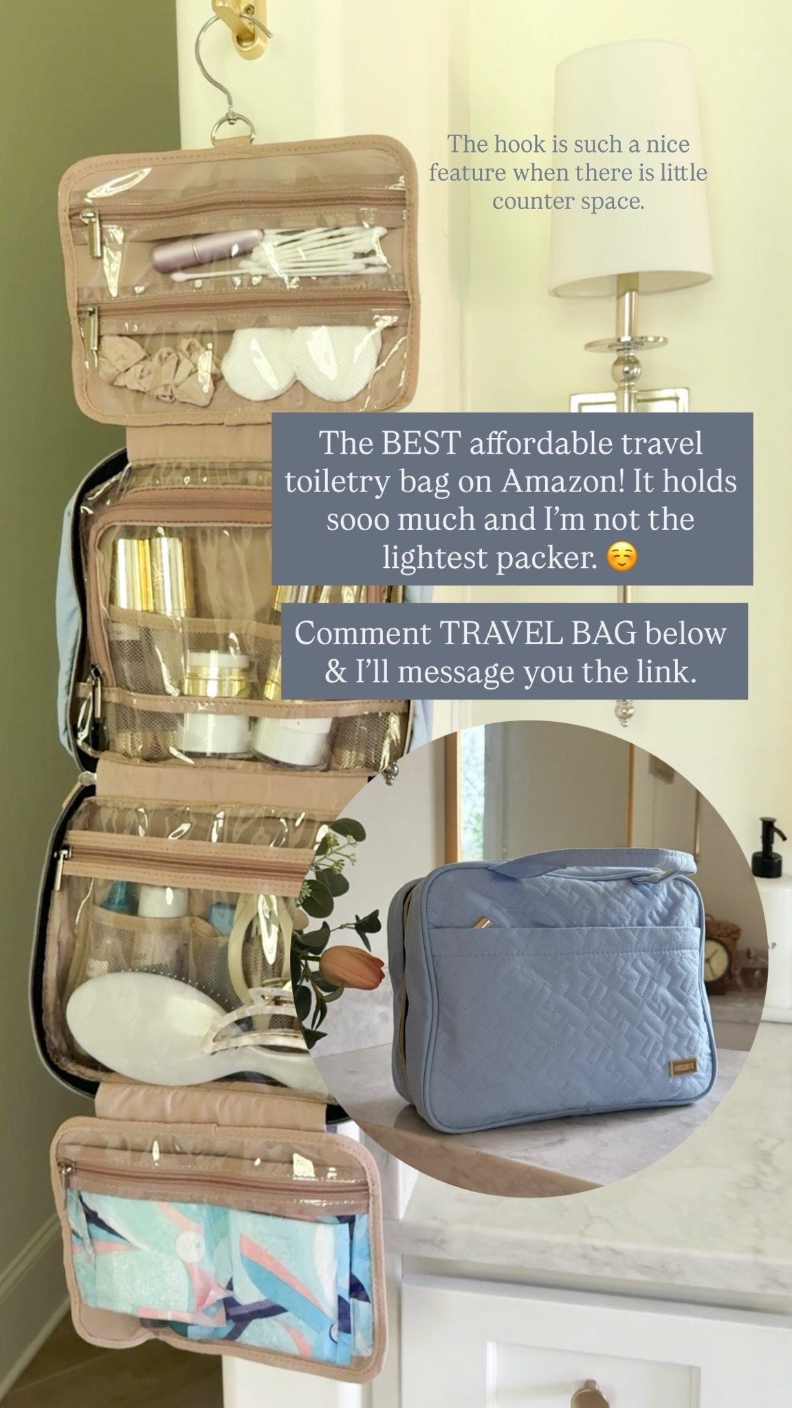 This has been my favorite toiletry travel bag. It holds so much, the mesh pockets make it easy to stay organized, and the built-in hook is especially helpful when you’re traveling and short on counter space.

It comes in several colors, but this cloud blue is my personal favorite.

I’ve linked it along with a few other travel favorites below.

#LTKHome #LTKTravel
