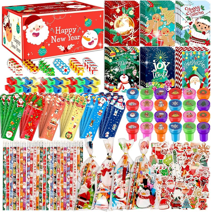 218 Pcs Christmas Stationery Set for Kids Includes Pencil sharpener Eraser Ruler Stamp Mini Noteb... | Amazon (US)
