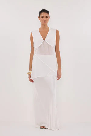CARMEL WHITE RAMIE V NECK TOP | DISSH