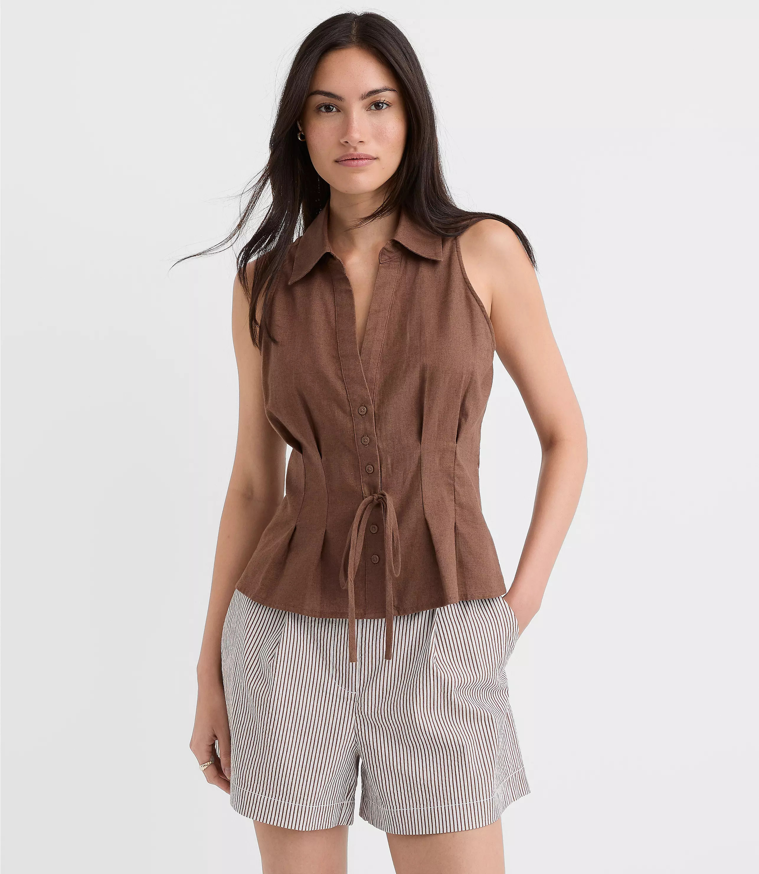 Pleated Linen Cotton Vest Top | LOFT