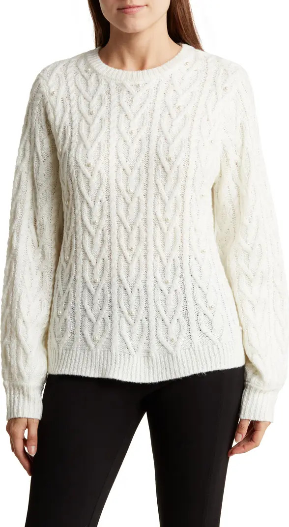 Pearly Beaded Cable Knit Pullover Sweater | Nordstrom Rack
