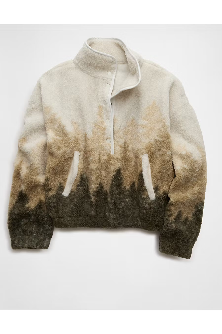 AE Sherpa Fleece Graphic Henley Sweatshirt Women's Green Alpine XS | American Eagle Outfitters (US & CA)