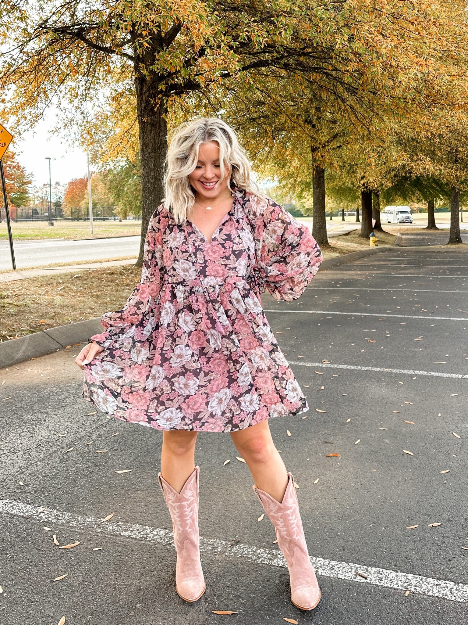 Pink floral dress size small from red dress boutique. Linked similar pink cowboy boots. SPOOKYSALE happening now! No code necessary! #falloutfits 

#LTKsalealert #LTKSeasonal #LTKunder50