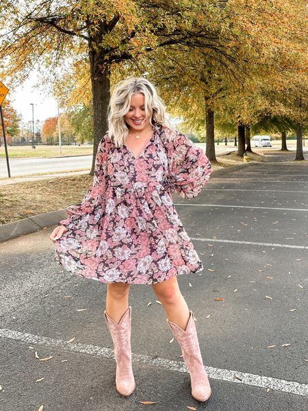 Pink floral dress size small from red dress boutique. Linked similar pink cowboy boots. SPOOKYSALE happening now! No code necessary! #falloutfits 

#LTKsalealert #LTKSeasonal #LTKunder50