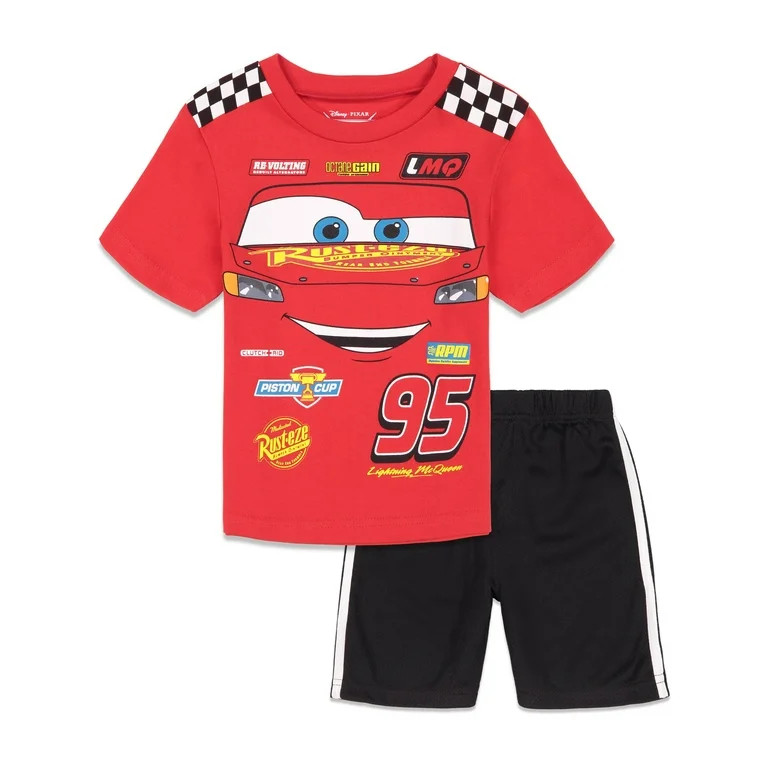 Disney Pixar Cars Lightning McQueen Toddler Boys Athletic T-Shirt Mesh Shorts Outfit Set Toddler ... | Walmart (US)