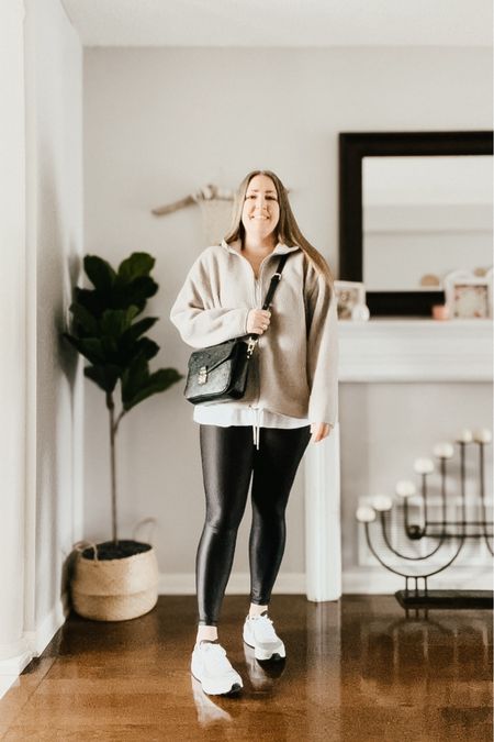 Cute & comfy everyday outfit
Fleece zip-up jacket, oversized white tee, leggings, Nike waffle one shoes, silver jewelry

#LTKstyletip #LTKshoecrush #LTKover40