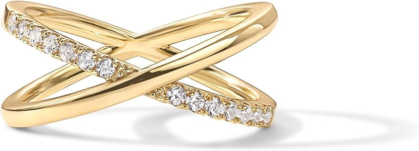 PAVOI 14K Gold Plated X Ring | Simulated Pavé Diamond CZ Criss Cross Ring for Women | Amazon (US)