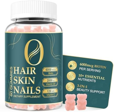 Hair Skin and Nails Vitamins for Women - 6000mcg Biotin Gummies, Vegan Beauty Supplement for Heal... | Amazon (US)