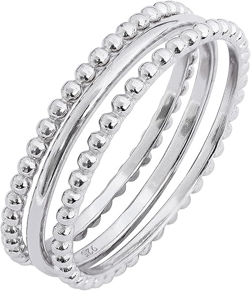 Amazon Essentials 14K Gold or Rhodium Plated Sterling Silver Stacking Ring Set of 3 | Amazon (US)