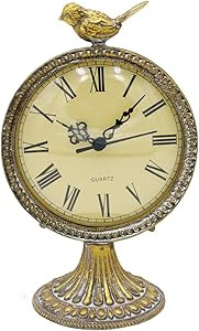 Funly mee Vintage Pewter Table Clock with Cute Bird,Antique Gold | Amazon (US)