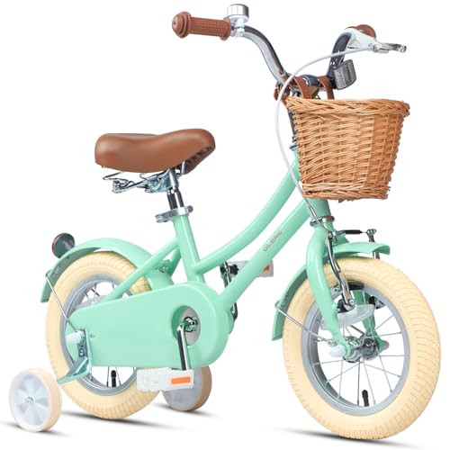 Glerc ‎Little Molly 12 Inch Kids Bike, Retro Cruiser Girls Bicycle for Children Ages 2-4 Years Old, Toddler Bike with Wicker Basket & Training Wheels, Mint Green | Amazon (US)