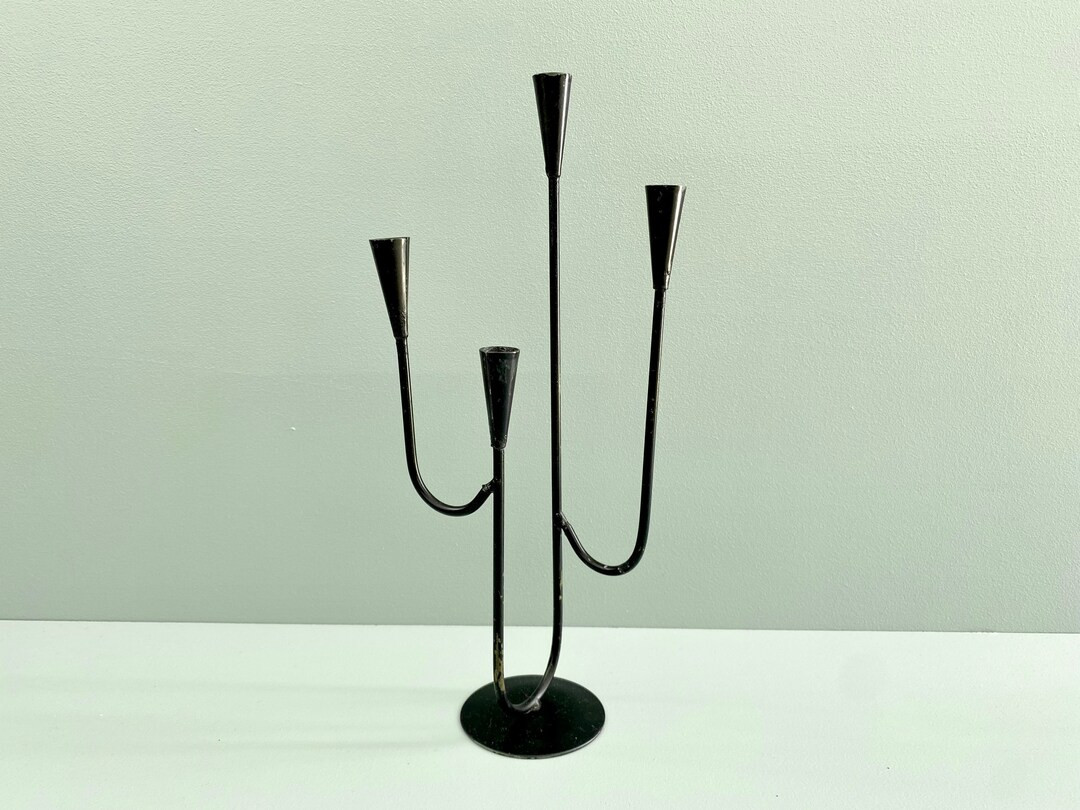 Scandinavian Mid-century Modern Black Metal Candlabra. - Etsy | Etsy (US)