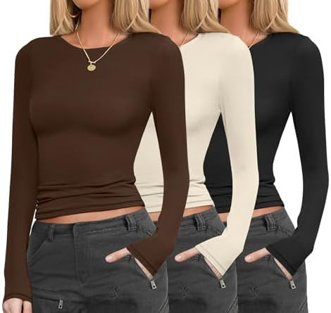 Ekouaer Womens 3 Pack Long Sleeve Shirts Fitted Tops Base Layering Tight Thermal Undershirts XS-X... | Amazon (US)