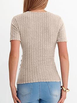 ANRABESS Womens Tops Short Sleeve V Neck Sexy Ribbed Knit Slim Fit Lightweight Sweater 2026 Summe... | Amazon (US)