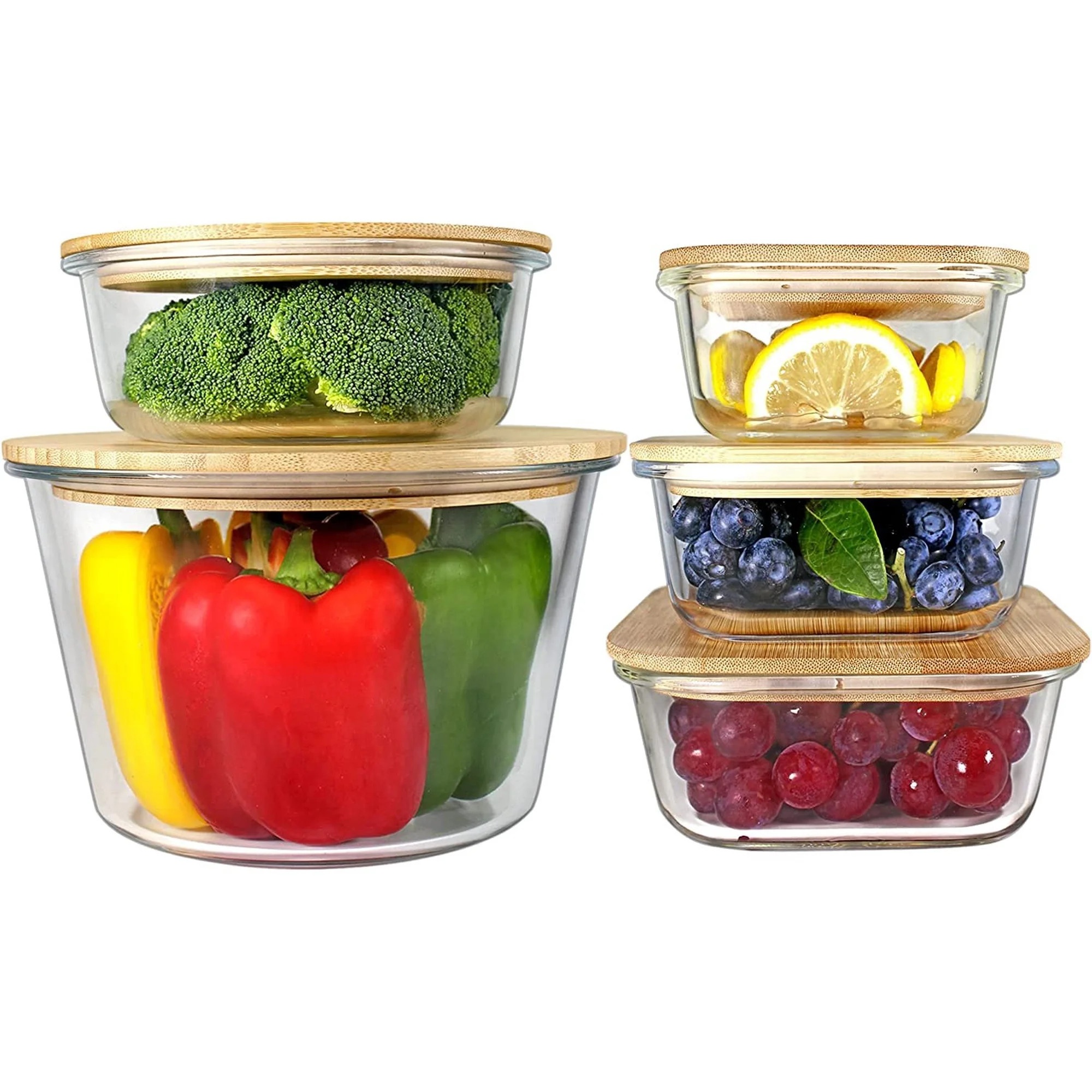 Glass Containers with Bamboo Lids, Glass Food Containers with Lids, Glass Storage Containers, Bam... | Walmart (US)