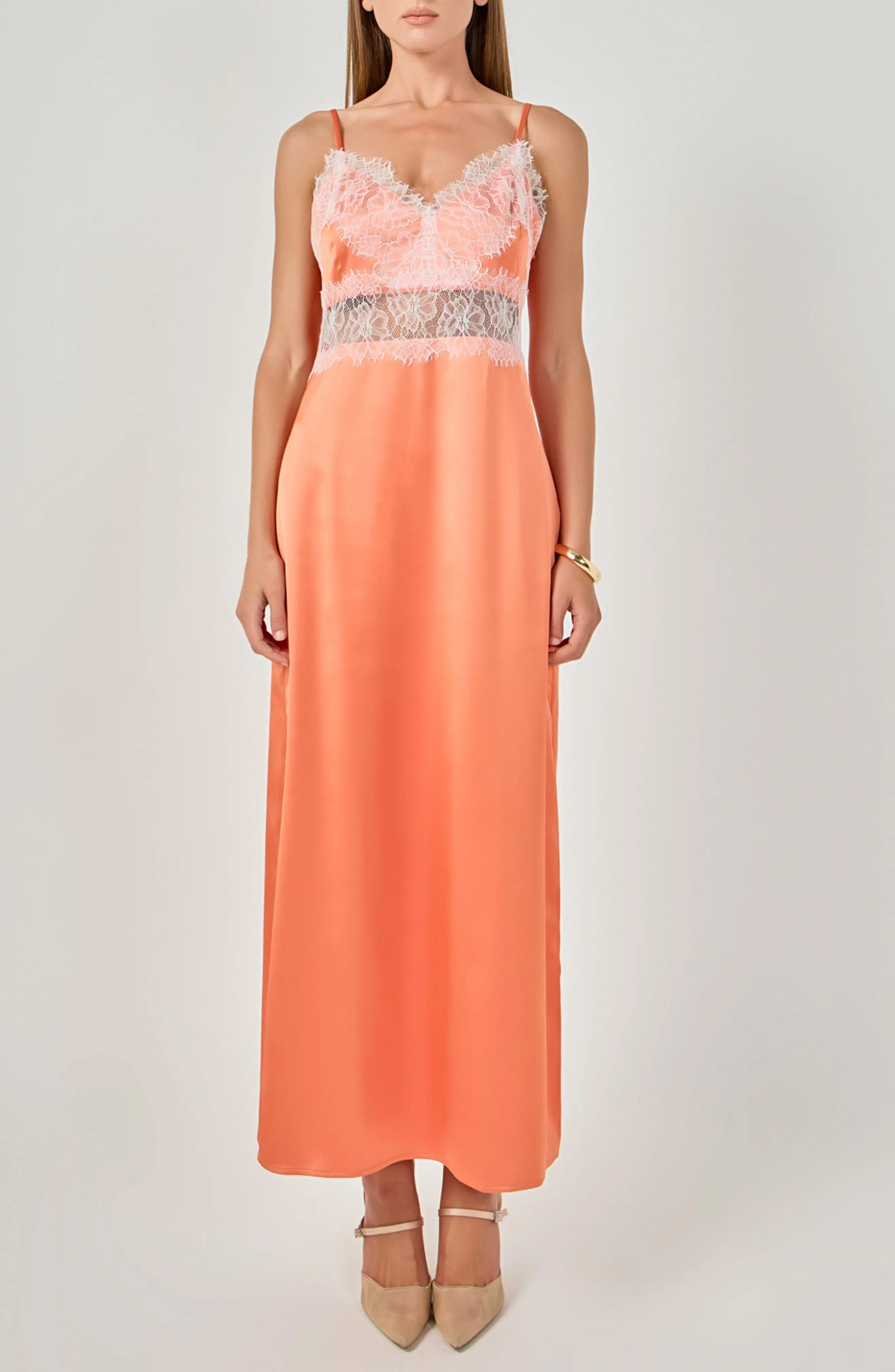 Endless Rose Lace Trimmed Maxi Gown in Orange at Nordstrom, Size X-Large | Nordstrom
