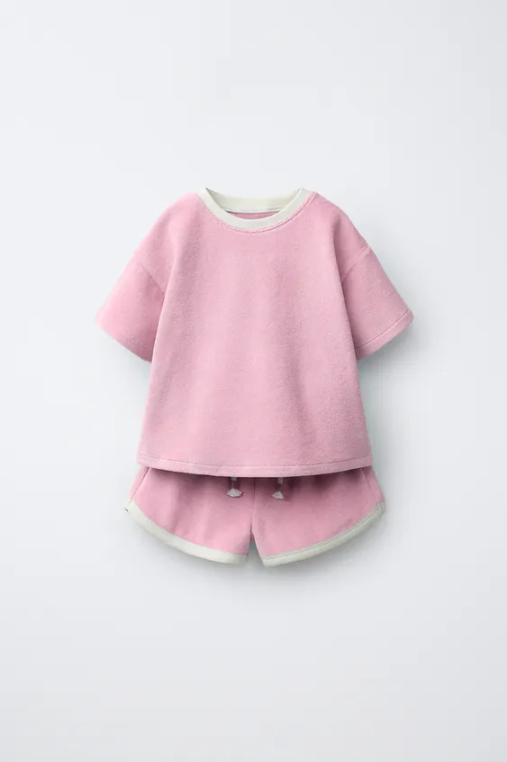 SOLID TOWEL EFFECT T-SHIRT AND BERMUDA SET | Zara US