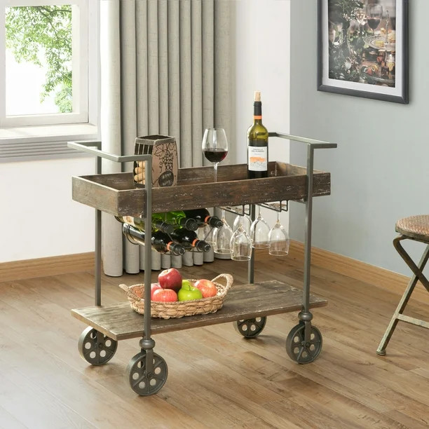 FirsTime & Co. Factory Row Industrial Farmhouse Bar Cart, American Designed, Aged Black, 30 x 15 ... | Walmart (US)