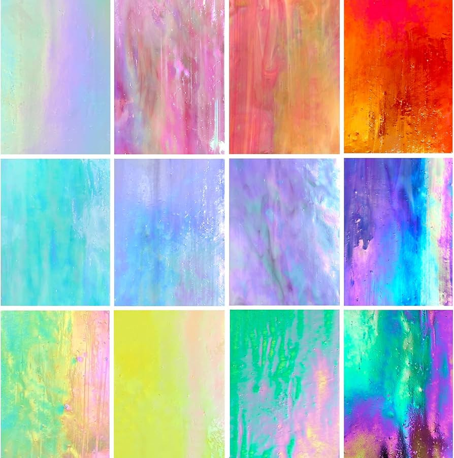 LITMIND 12 Sheets Iridescent Stained Glass Sheets, 4x6 inch Iridescent Glass Mosaic Tiles for Cra... | Amazon (US)