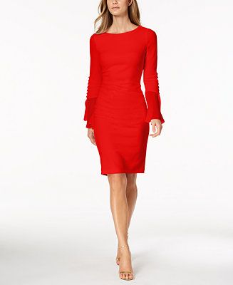 Calvin Klein Chiffon-Bell-Sleeve Sheath Dress, Petite & Regular & Reviews - Dresses - Women - Mac... | Macys (US)