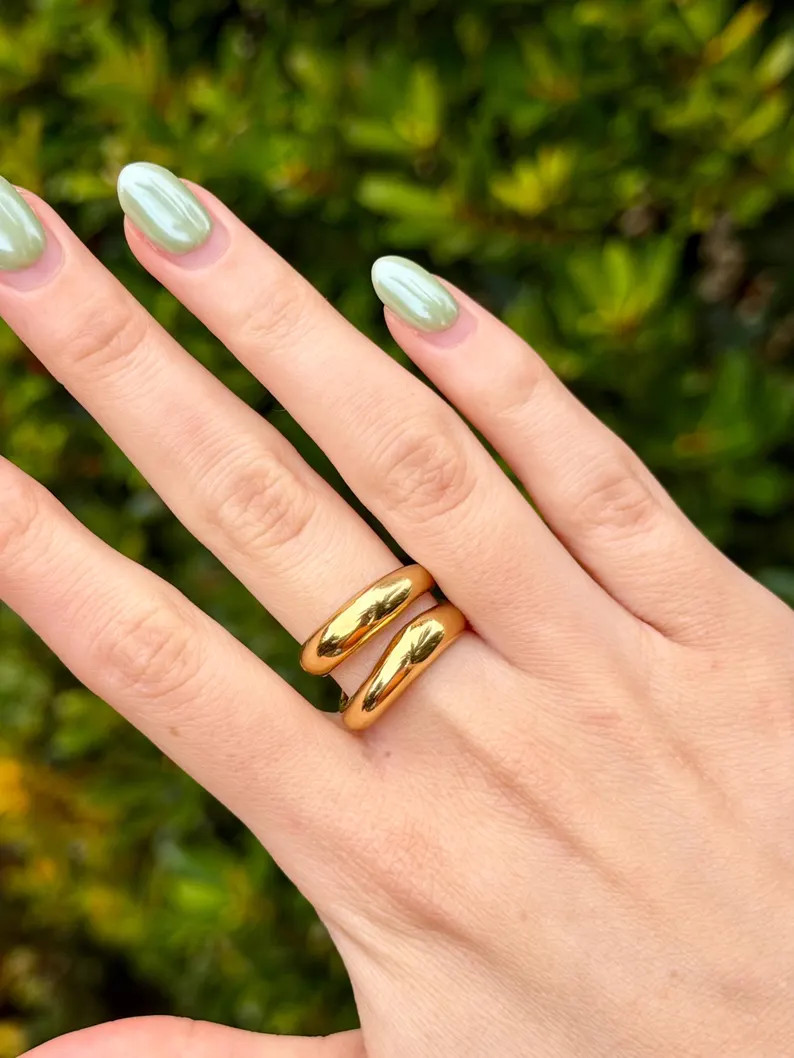 Chunky Gold Double Band Ring \u2022 Bold Gold Ring Women \u2022 Gold Plated Stainless Steel \u202... | Etsy (Global)