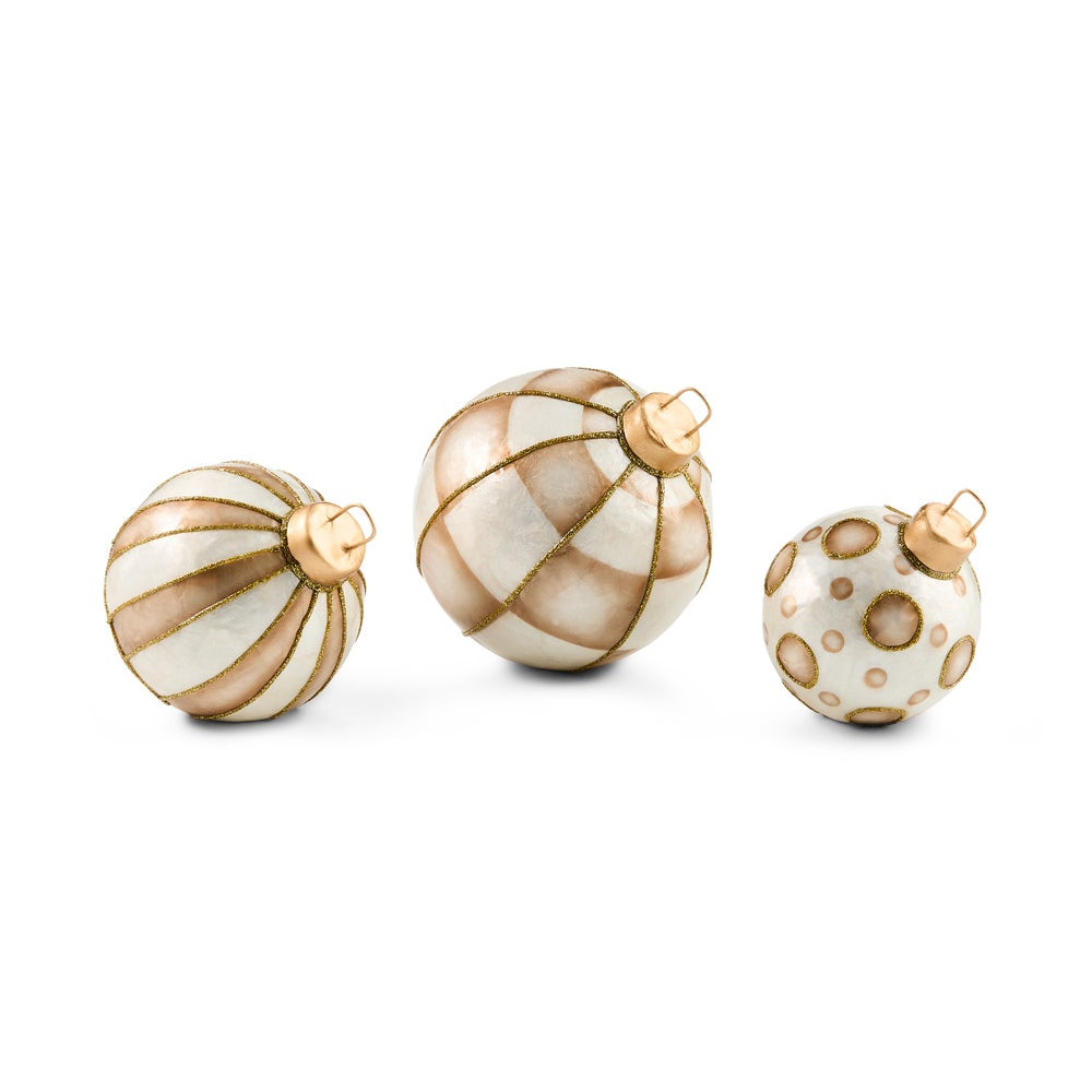 Mocha Capiz Tabletop Ornament Balls, Set of 3 | MacKenzie-Childs