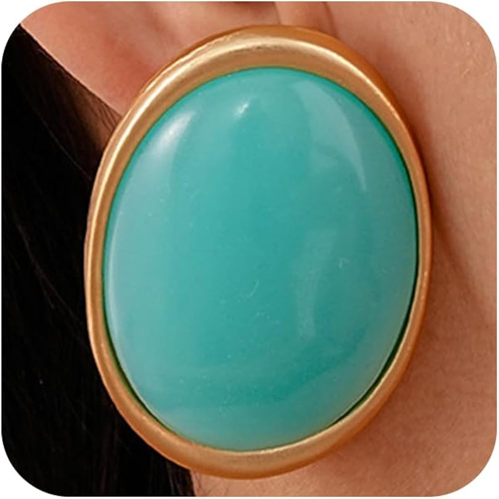Vintage Large Gold Chunky Oval Black Resin Stud Earrings for Women, Retro Trendy Big Green Turquo... | Amazon (US)