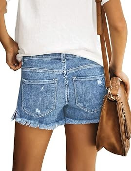 Women's Mid Rise Shorts Frayed Raw Hem Ripped Denim Jean Shorts | Amazon (US)