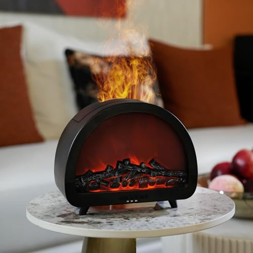 Fireplace Essential Oil Diffuser, Aromatherapy Diffuser, 200ml Ultrasonic Cool Mist Humidifier, 12 Colors Firelight Flame Diffusers with Remote, Auto-Off & Timer for Home,Office,Plants (Black) | Amazon (US)