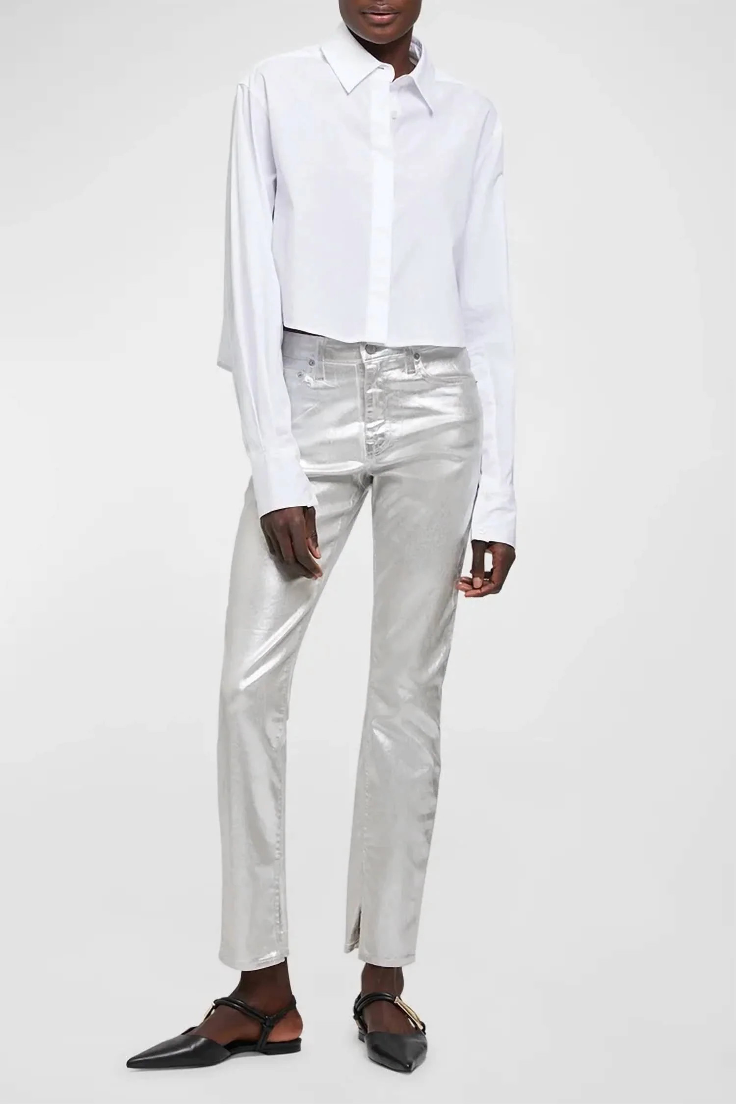 Rae High Rise Ankle Skinny Jeans In Silver Foil | Shop Simon