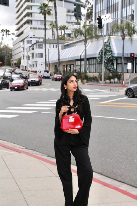 Day To Night Outfit - Red Bag, Gucci Bag, Black Pants, Black Top, Choker Necklace, Chic Style

#LTKFind #LTKunder50 #LTKworkwear