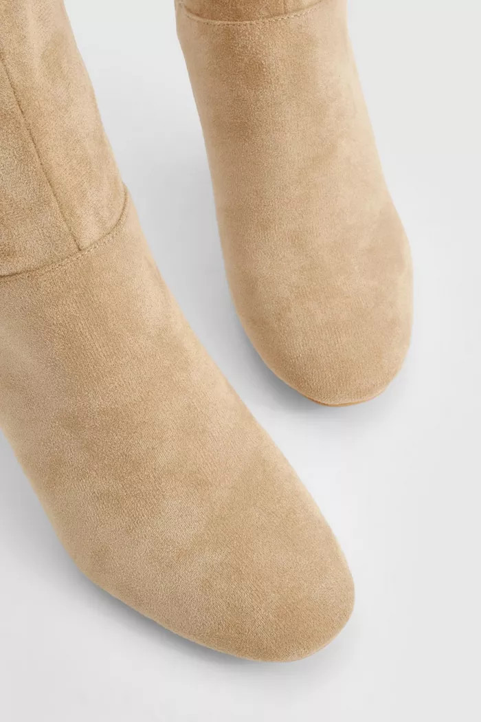 Block Wooden Heel Faux Suede Knee High Boots | boohoo (US & Canada)
