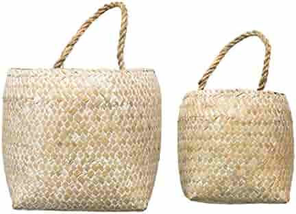 Creative Co-Op Hand-Woven Seagrass Wall Handles, Whitewashed, Set of 2 (Hangs or Sits) Basket, Na... | Amazon (US)