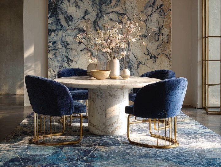  

 Navy velvet chair and marble dining table. A timeless luxury. 

#LTKHome