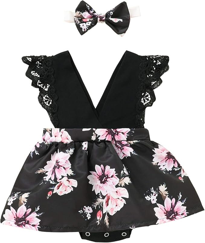 Newborn Baby Girls Summer Clothes Floral/Sunflower Dress Lace Sleeve Dresses Ruffle Romper Skirts... | Amazon (US)
